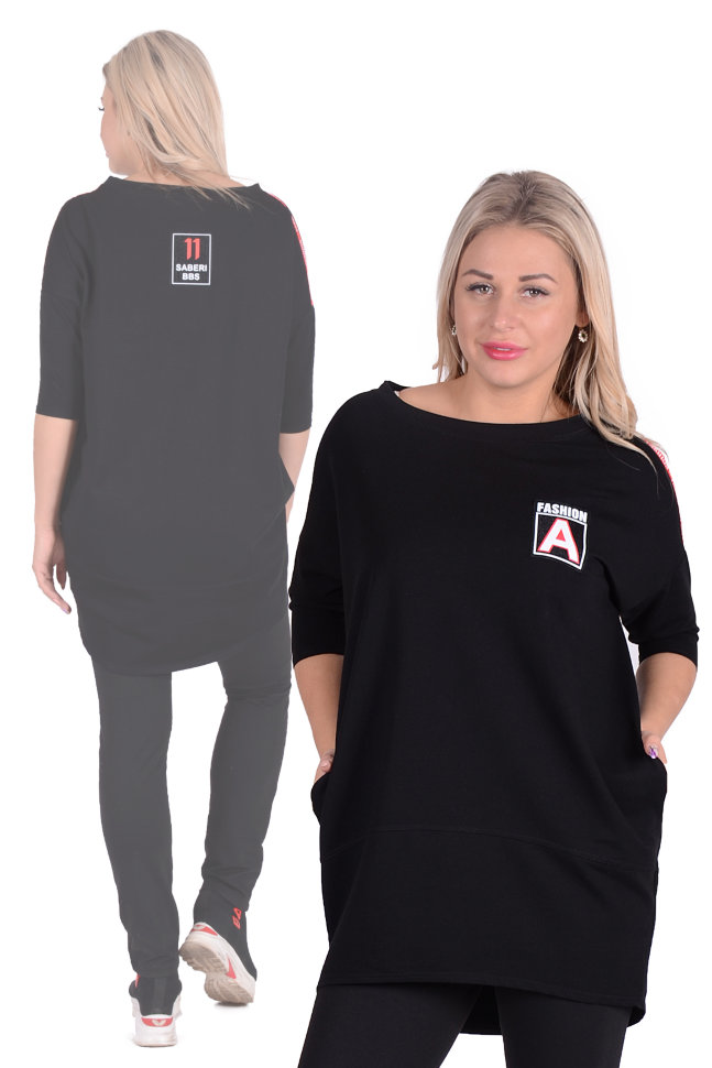 Фото товара 18238, черная туника в спортивном стиле