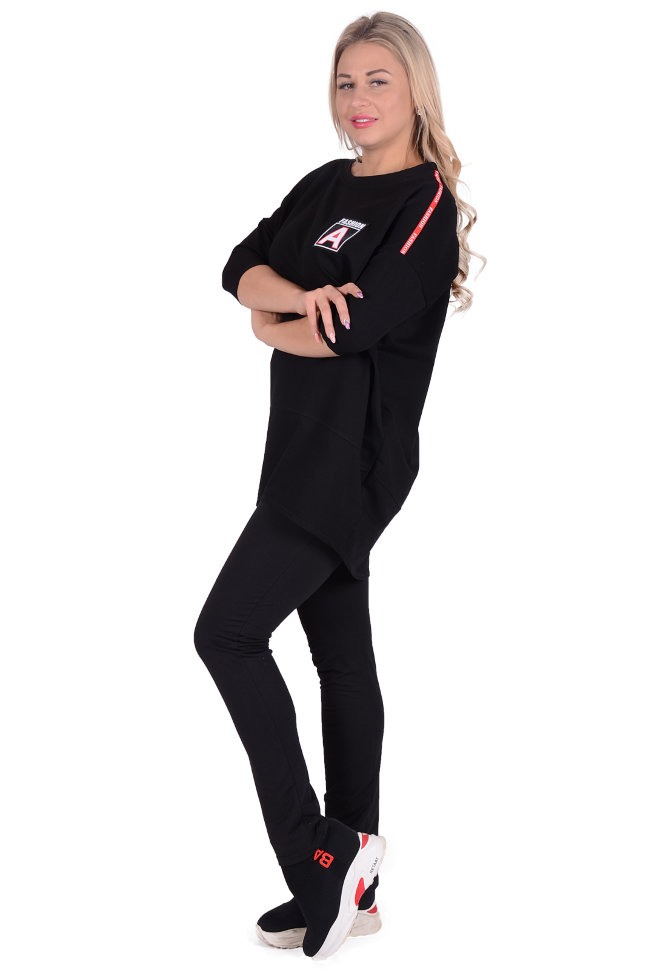 Фото товара 18239, черная туника в спортивном стиле